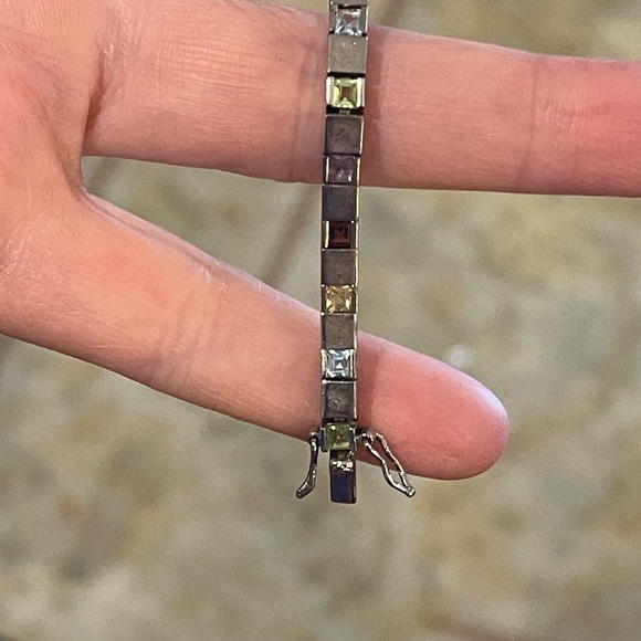 Vintage Multi Gemstone Sterling silver 925 Box chain tennis bracelet DBJ - Picture 12 of 12